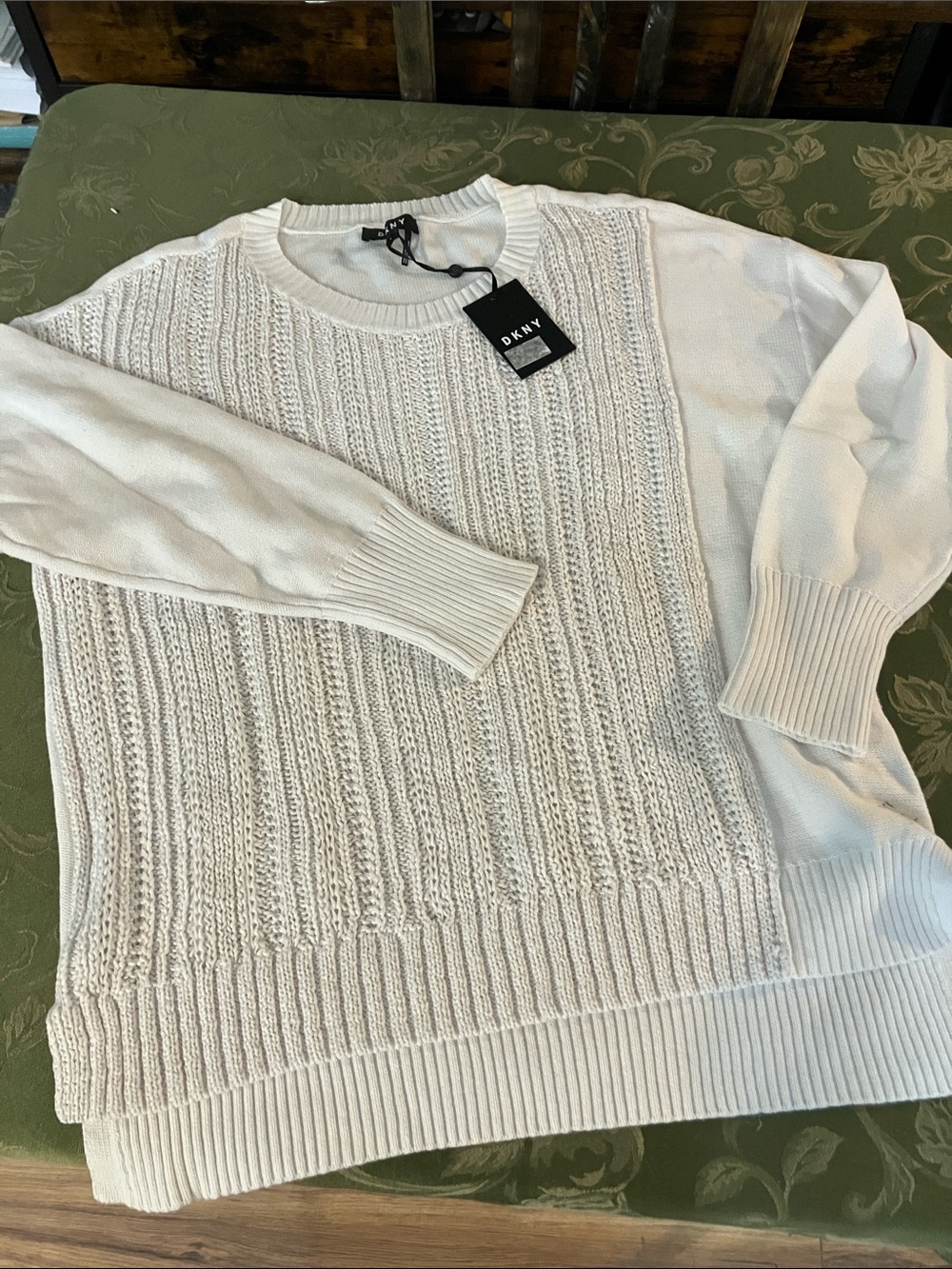 DKNY white Cable-Front Crewneck Sweater